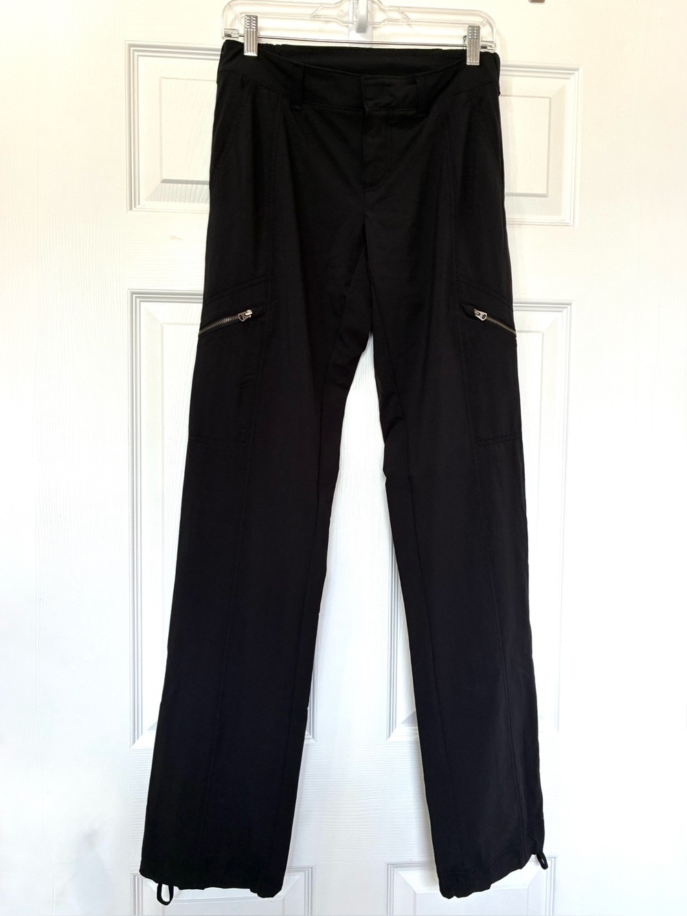 Athleta Cargo Pants Womens 4 Tall Black Adjustable Hem Zip Close Pockets Hiking